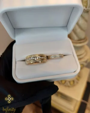 Dúo matrimonial con zirconias en aro completo en oro, modelo DM-10 - foto 2