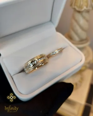 Dúo matrimonial con zirconias en aro completo en oro, modelo DM-10 - foto 3