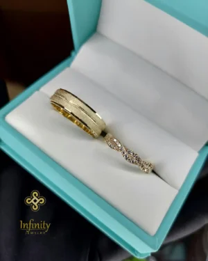 Dúo matrimonial trenzado acabado diamantado en oro, modelo DM-9 - foto 2
