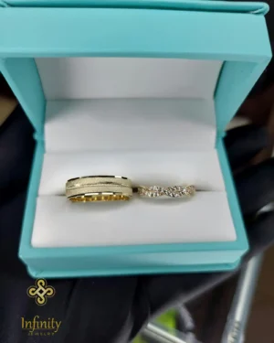 Dúo matrimonial trenzado acabado diamantado en oro, modelo DM-9 - foto 3