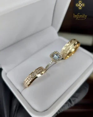 Trío matrimonial halo acabado diamantado doble engaste en oro, modelo TR-M1290 - foto 3