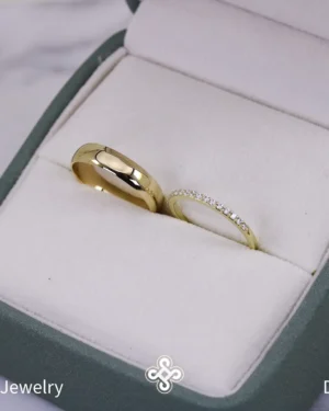 Dúo matrimonial media caña pavé en oro, modelo DM-573 - foto 2