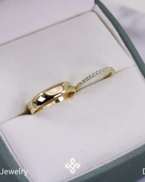 Dúo matrimonial media caña pavé en oro, modelo DM-573 - foto 3