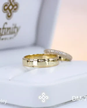 Dúo matrimonial media caña estrella triple engaste en oro, modelo DM-710 - foto 3