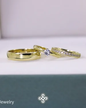Trío matrimonial media caña solitario engaste con borde en oro, modelo TR-M850 - foto 3