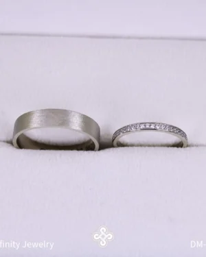 Dúo matrimonial plano satinado y media caña engaste con borde en oro, modelo DM-650 - foto 3